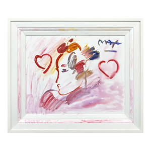 Peter Max, Profile With Two Hearts (Original Painting on Canvas), 2012