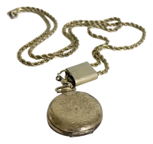 Antique Victorian Era 12k Gold-Filled Slide Chain Necklace With Illinois Pocket Watch