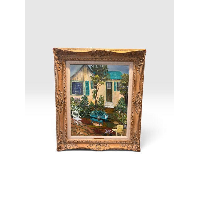 Traditional 1980s Francis “Duke” Downs Palm Beach Florida Cottage Garden Original Oil on Canvas, Signed & Framed For Sale - Image 3 of 8