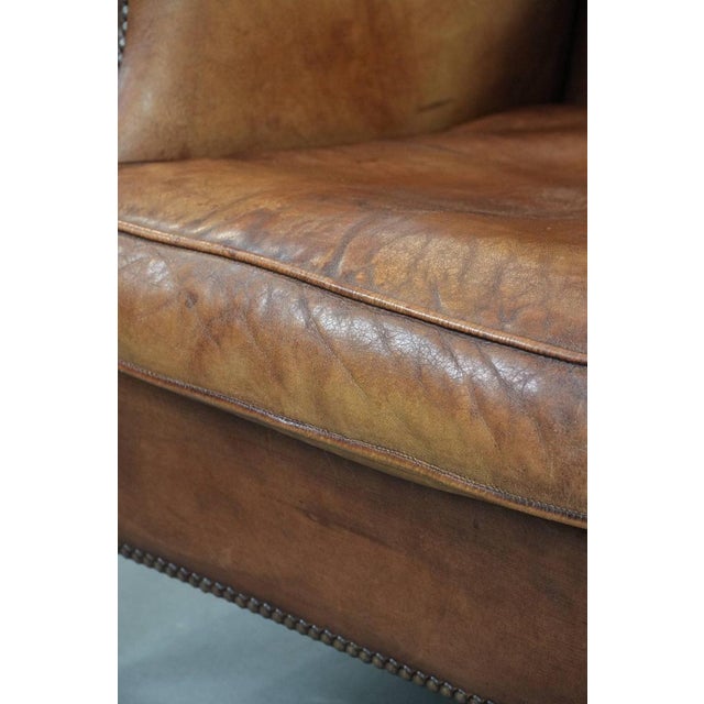 Sheepskin Leather Wing Chair For Sale - Image 12 of 17
