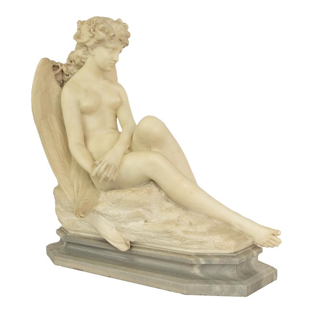 Antique Large Italian Grand Tour Carrara Marble Carved Statue Sculpture "Psyche" by Oreste Ferrari, 1880 For Sale