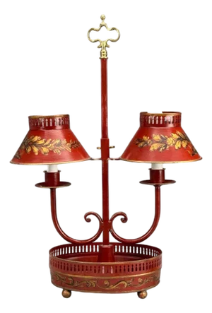 Chinese Export, Painted Metal, Brass, Red Japanned Table Lamp, 20th C.