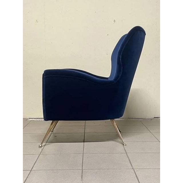 Vintage Lounge Chair in Blue Velvet, 1950s For Sale - Image 9 of 18