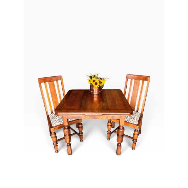 Wood 1930s Solid Quarter Sawn “Tiger Oak” Draw Leaf Table For Sale - Image 7 of 11