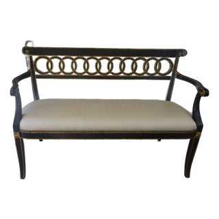 Vintage Regency Style Ebonzied and Parcel Gilt Settee For Sale