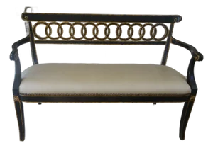 Vintage Regency Style Ebonzied and Parcel Gilt Settee