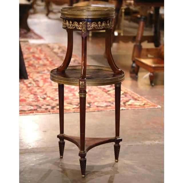 19th Century French Louis XVI Mahogany and Bronze Two-Tier Bouillotte Table For Sale - Image 9 of 9
