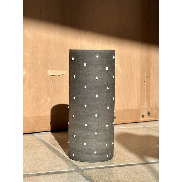 Anthracite Glazed Studio Ceramic Vase Glazed with White Beaded Dots by Johannes Andreas Urban, Germany, 1980s For Sale - Image 9 of 13