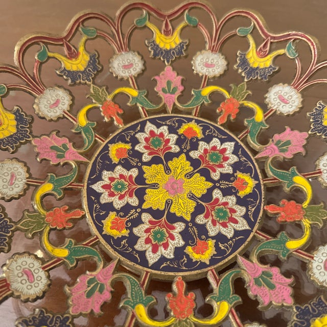 Brass Vintage Painted Decorative Floral Brass Bowl For Sale - Image 8 of 10