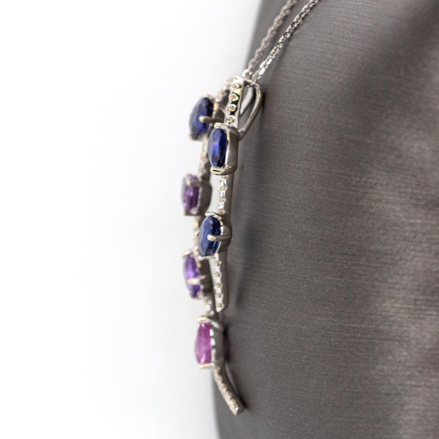 14k White Gold Ombre Purple Sapphire Pendant With Natural Diamonds For Sale In Columbus - Image 6 of 8