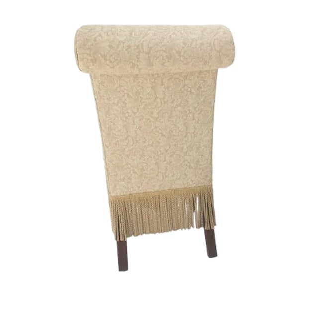 Designmaster Furniture Designmaster for Domain Scroll-Back Damask Dining Chairs With Bullion Fringe & Turned Mahogany Legs, Set of 6 For Sale - Image 4 of 14