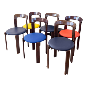 1970s Postmodern Upholsted Seat Dining Chairs by Bruno Rey for Dietiker, Set of 6