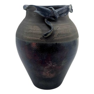 Sculptural Studio Pottery Vessel, Hand Thrown Stoneware With Organic Rim, 9" For Sale
