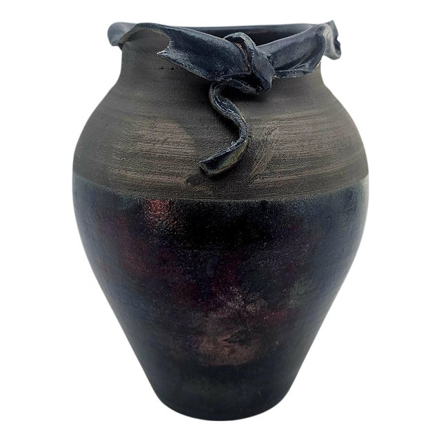 Sculptural Studio Pottery Vessel, Hand Thrown Stoneware With Organic Rim, 9" For Sale