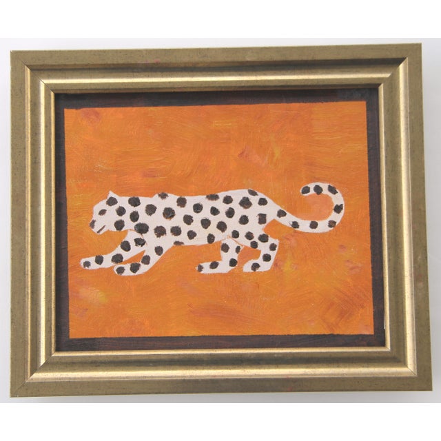 An elegant leopard silhouette and border in shades of burnt orange, beige burnt umber. Safari, Minimalism , Folk Art,...