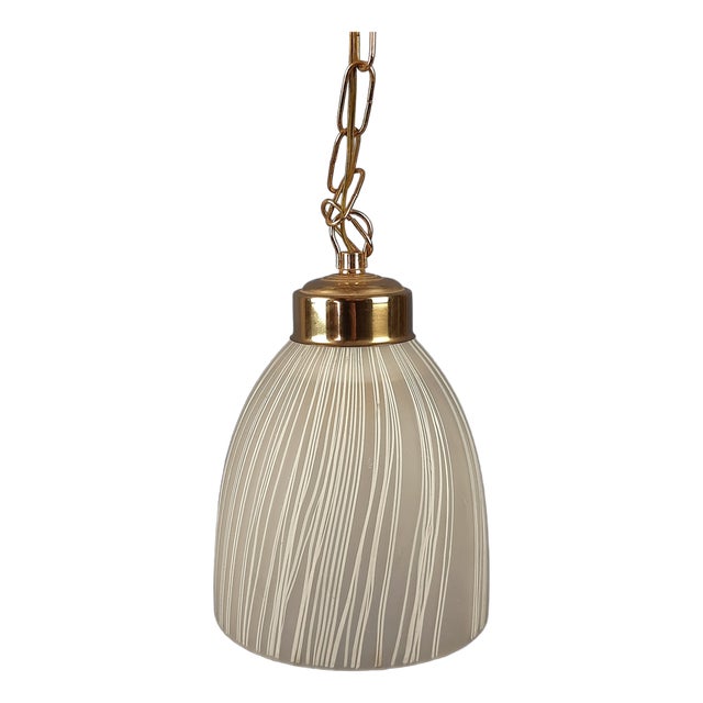 Modern Brass Striped Opaline and Murano Glass Pendant by Murano for Murano, 1960 For Sale