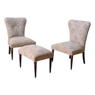 Vintage Italian Lounge Chairs and Ottoman, 1950s, Set of 3 For Sale