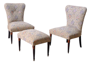 Vintage Italian Lounge Chairs and Ottoman, 1950s, Set of 3