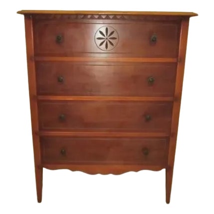 1960s Vintage British Colonial Style Wood Chest 4 Drawer Dark Tone For Sale