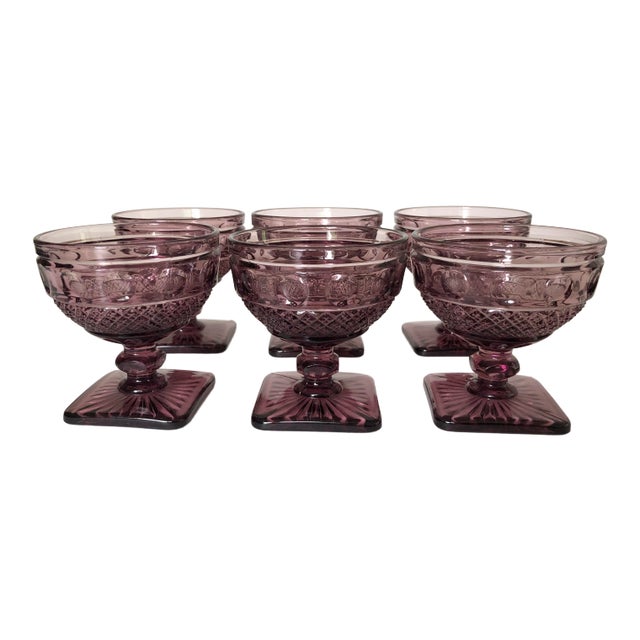 Vintage Purple Glass Set of 6 Sherbet Glasses For Sale