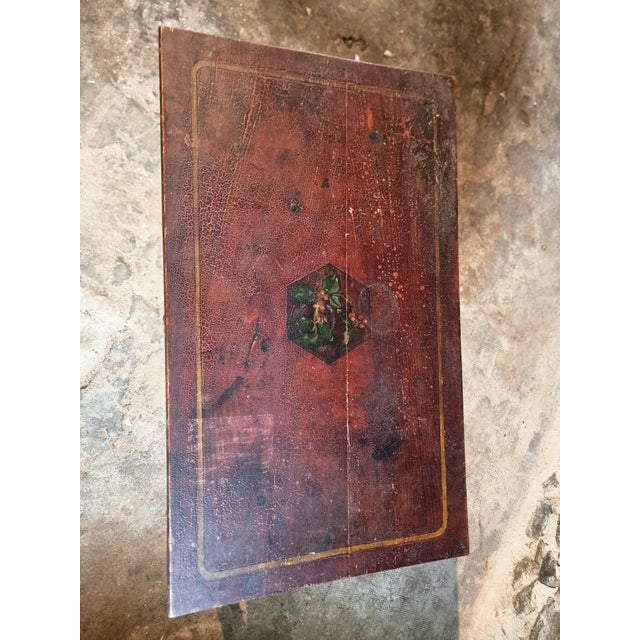 Antique French Folk Art Pine Writing Table with Drawer, 1916 For Sale - Image 11 of 13