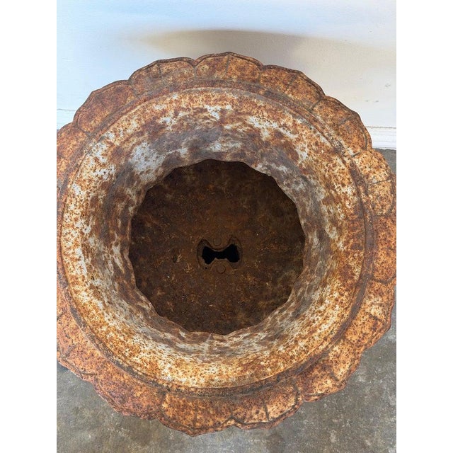 Antique French Cast Iron Garden Urn, Distressed Patina, 19th Century For Sale - Image 9 of 13