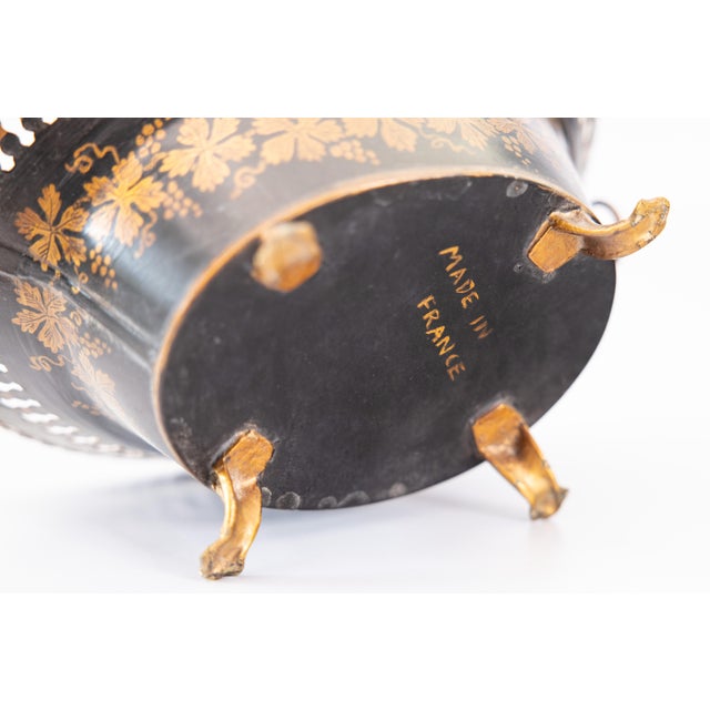 Antique French Black and Gilt Tole Jardiniere Cachepot For Sale - Image 9 of 10