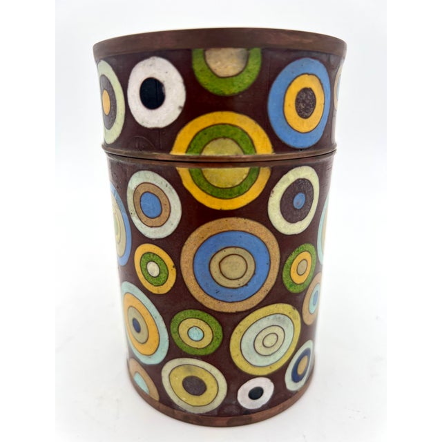 Mid-Century Modern Geometric Cloisonne Enamel Lidded Jar Tea Pot by Fabienne Jouvin, France, 1980s For Sale - Image 3 of 7