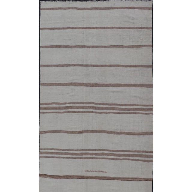 Vintage Gallery Turkish Kilim With Stripes in Ivory, Taupe and Brown 4'1" X12'7 For Sale - Image 4 of 11