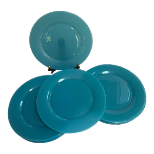 Mid-Century Modern Arcoroc France Large Dinner Plates in Turquoise Blue Color- Set of 12