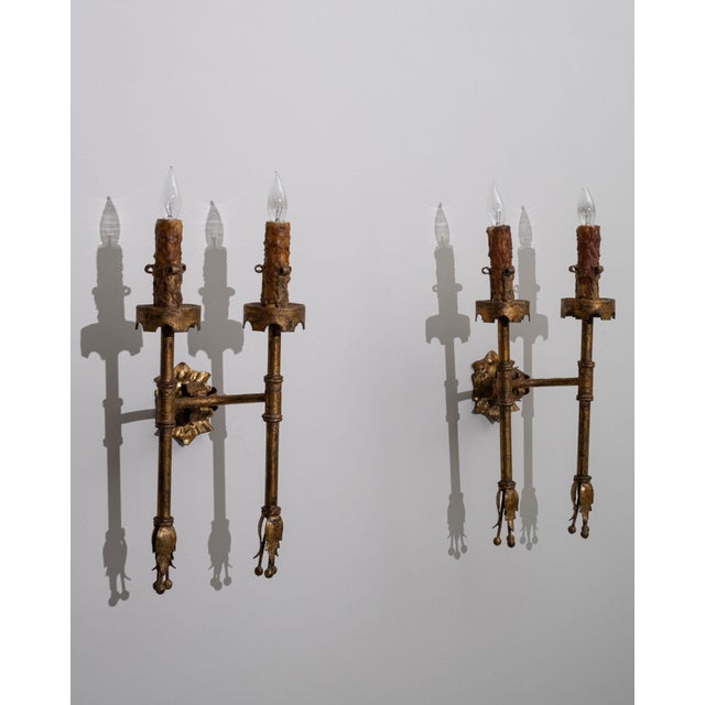 Metal 19th Century France Gothic Gold Metal Candle Sconces For Sale - Image 7 of 11