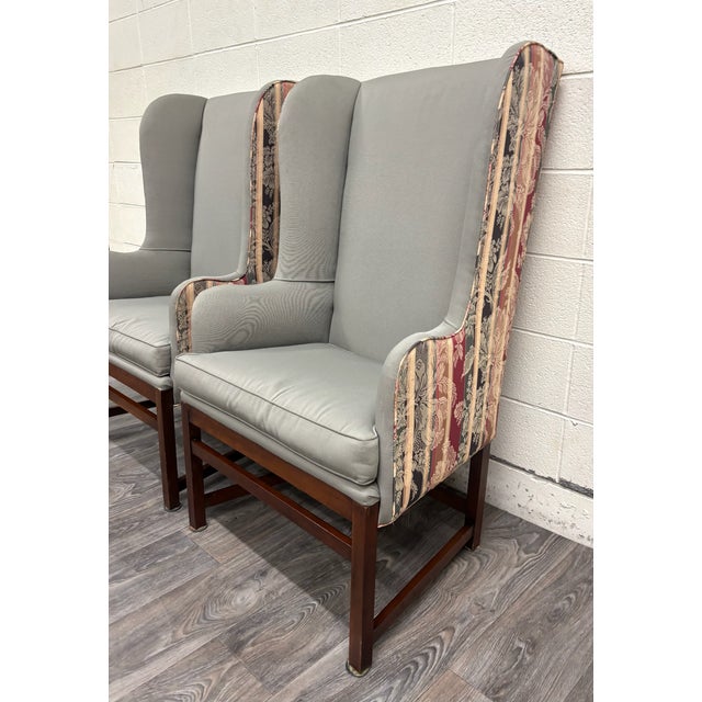 Late 20th Century Vintage Georgian Style Transitional Style High Back Wingback Accent Chairs For Sale - Image 5 of 13