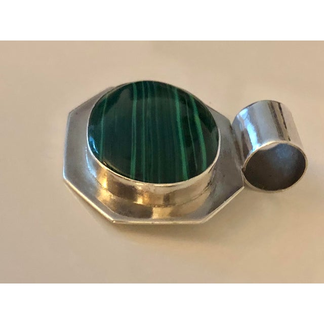 Vintage Malachite and Sterling Silver Modernist Pendant For Sale - Image 4 of 7