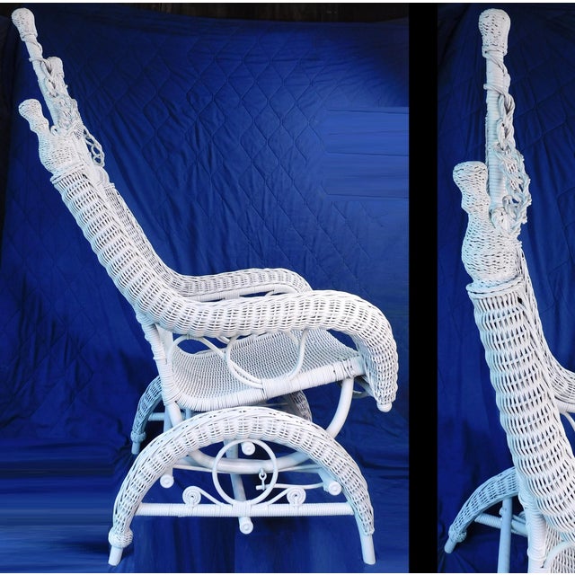 Antique Heywood Wakefield Attributed White Ornate Wicker Platform Rocker / Rocking Chair ~Circa: 1890 - 1915~ For Sale - Image 9 of 18