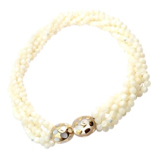 1980s Tiffany & Co. Angela Cummings Gold Mother of Pearl Bead Positive Torsade Necklace For Sale