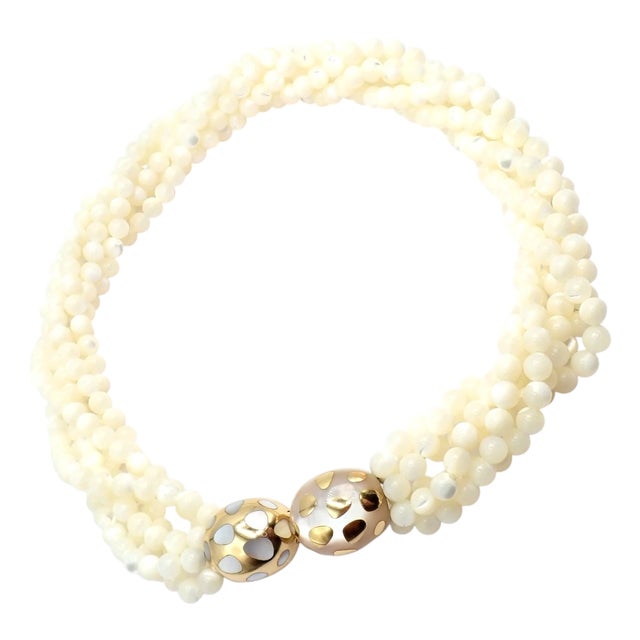 1980s Tiffany & Co. Angela Cummings Gold Mother of Pearl Bead Positive Torsade Necklace For Sale