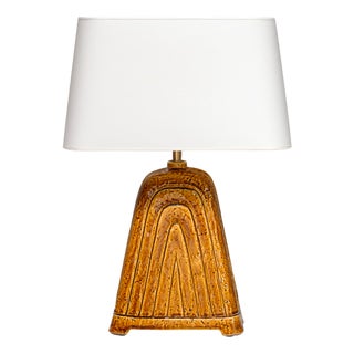 Mustard Yellow Chamotte Table Lamp by Gunnar Nylund for Rörstrand, 1950s For Sale