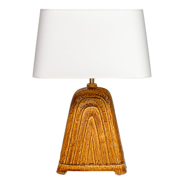 Mustard Yellow Chamotte Table Lamp by Gunnar Nylund for Rörstrand, 1950s For Sale