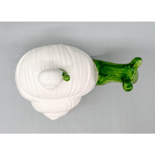 Fitz and Floyd 1970's Fitz and Floyd Ceramic Snail Trinket Dish – Lidded Jar With Green and White Glaze For Sale - Image 4 of 10