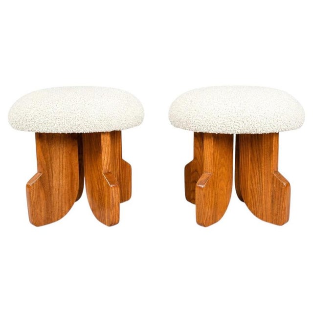 Contemporary Pair of Stools, Wood and Fabric, Italy