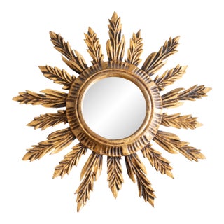 Mid Century French Giltwood Sunburst Mirror For Sale
