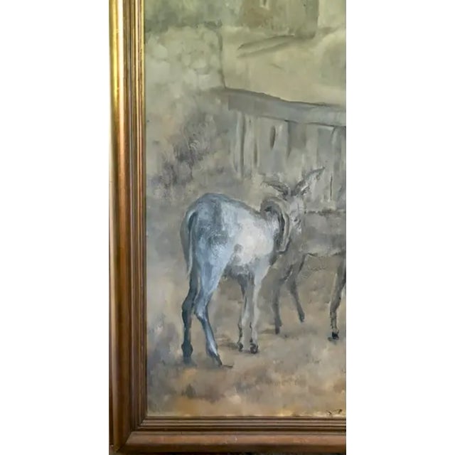 Wood Large Mid Century Spanish Oil on Canvas Painting - Tres Burros, Signed and Dated For Sale - Image 7 of 13