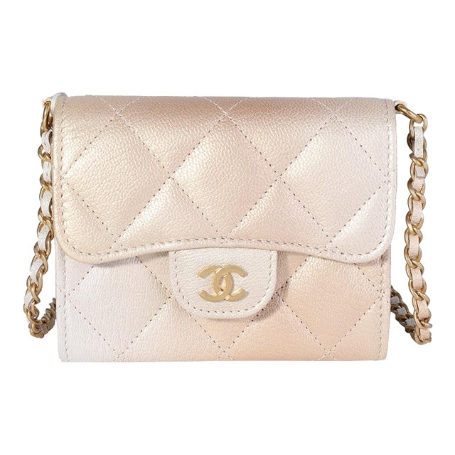 Gold Metallic Ombré Quilted Goatskin Classic Mini Clutch with Chain For Sale