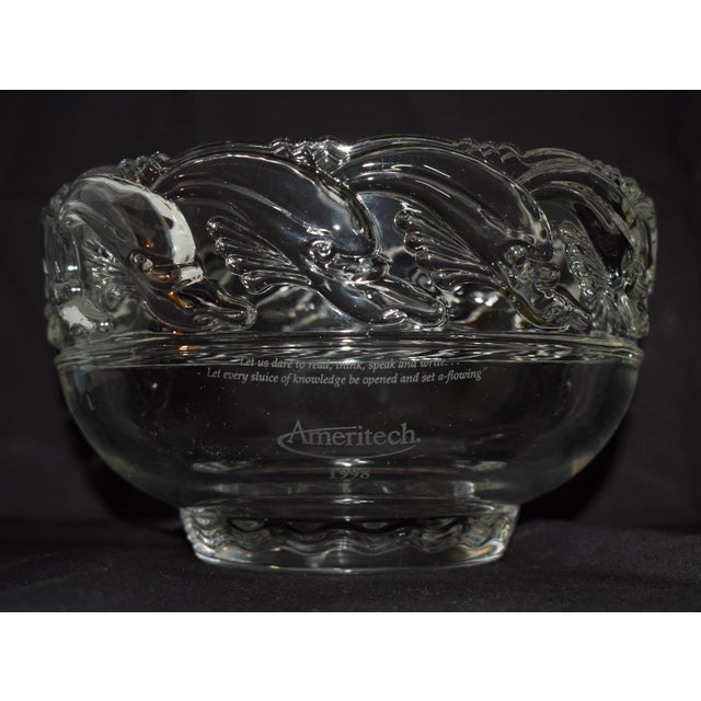 Transparent Tiffany & Co. Commemorative Clear Art Glass Crystal Bowl W/Waves & Dolphins For Sale - Image 8 of 14