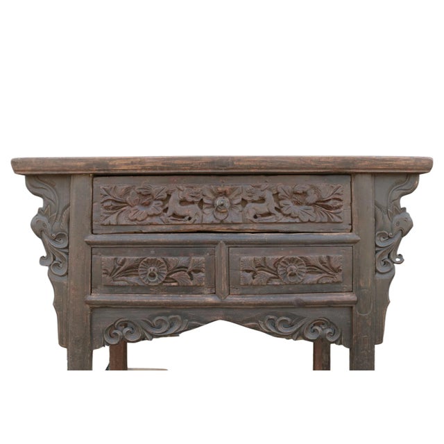 Early 18 Century Hand Carved 3 Drawers Antique Chinese Table For Sale - Image 4 of 8