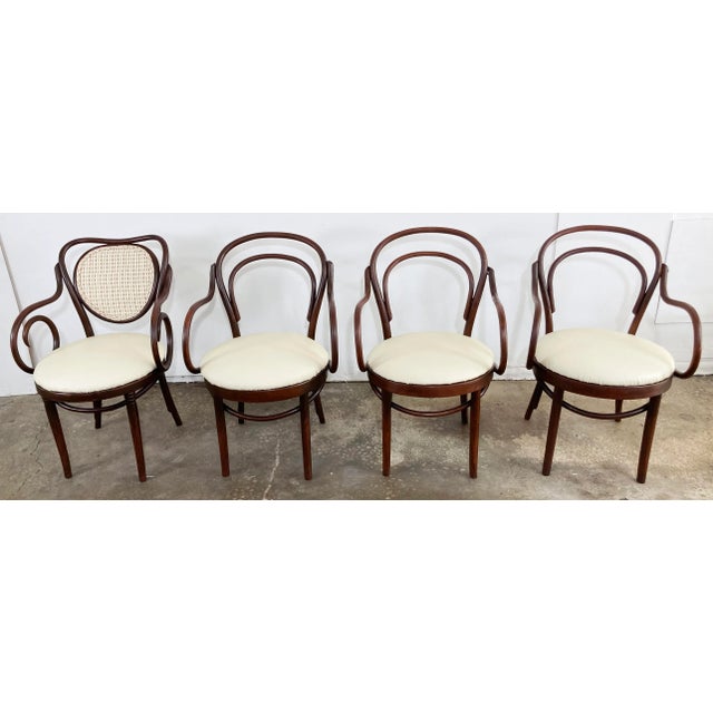 Traditional Antique Bentwood Arm Chairs With Leather Seats, Set of 4 For Sale - Image 3 of 12