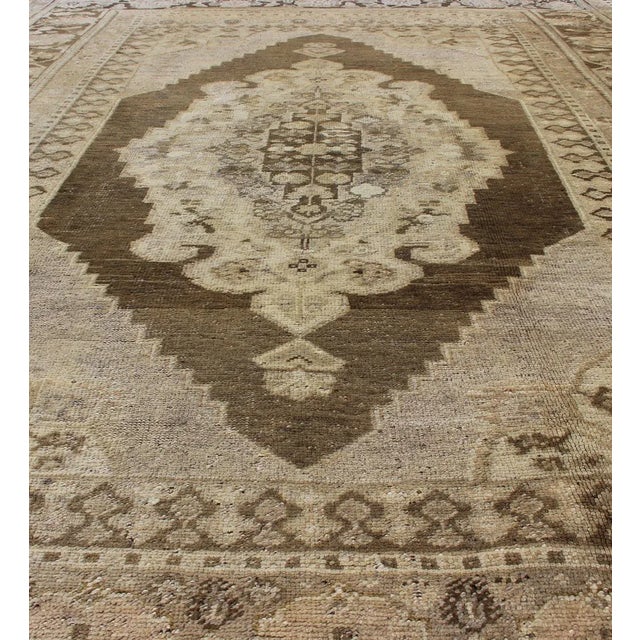 Mid 20th Century Vintage Turkish Oushak Rug in Brown/Green, Taupe and Neutral Colors For Sale - Image 5 of 11