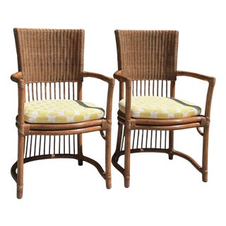 Vintage Barrel-Back Rattan Armchairs, Pair For Sale