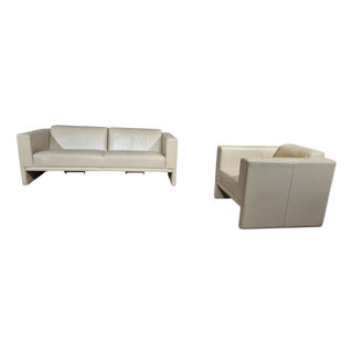Set of Trabacalo 3 Seater Leather Sofa & Armchair in Cream from Leolux For Sale
