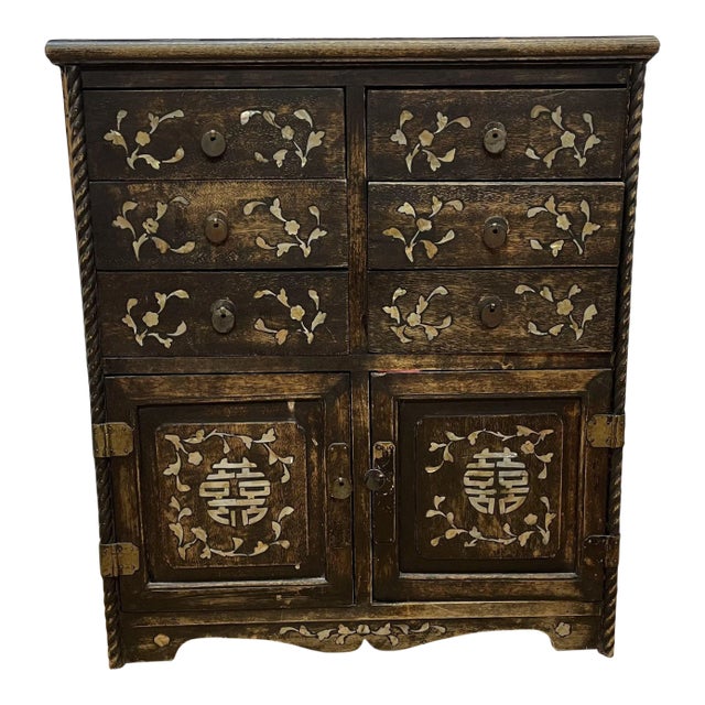 Asian Style 12 Drawer Cabinet With Marble Inlaid Top and Side Panels For Sale